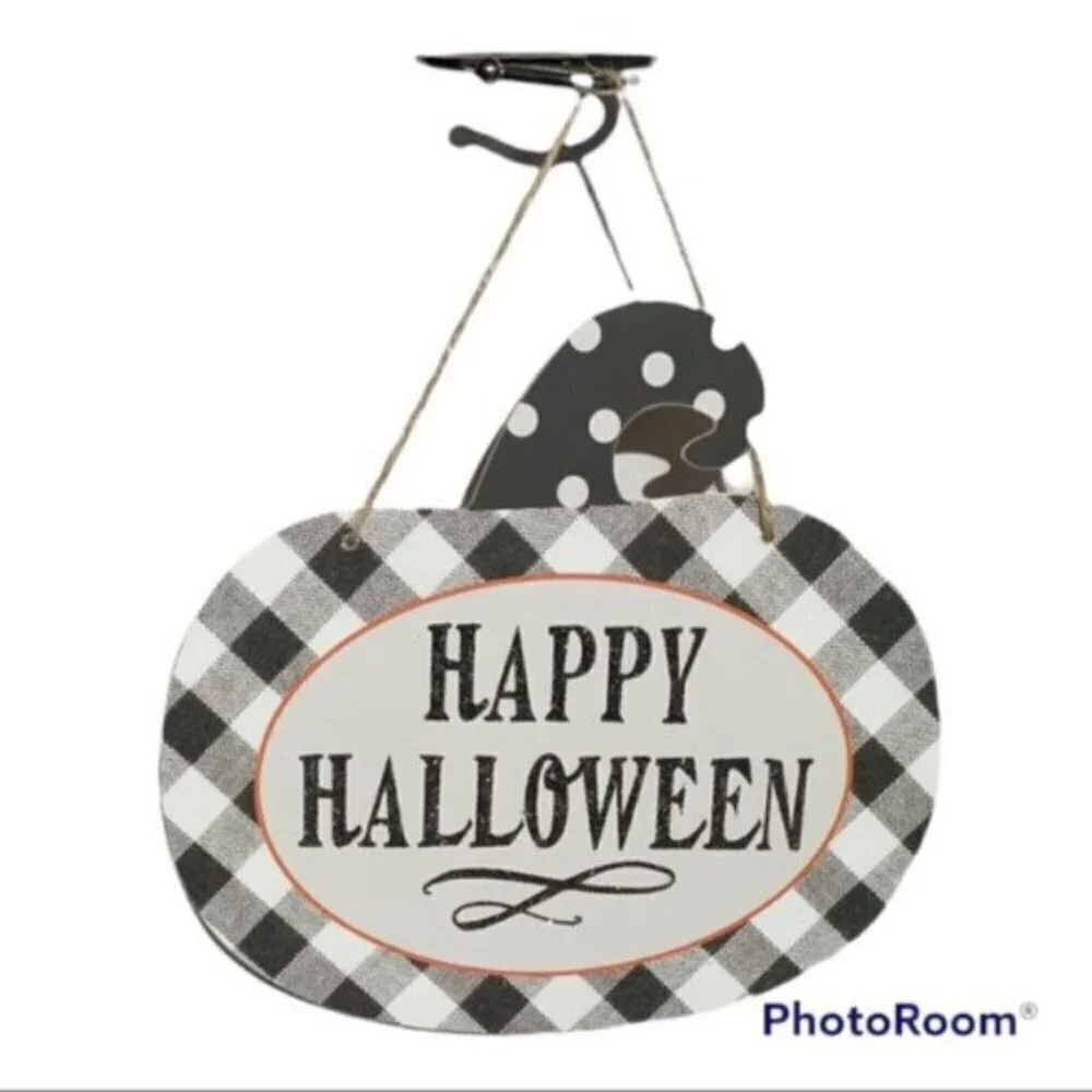 Halloween Wall Hanging Halloween Buffalo Check Polka Dot Black White Glitter